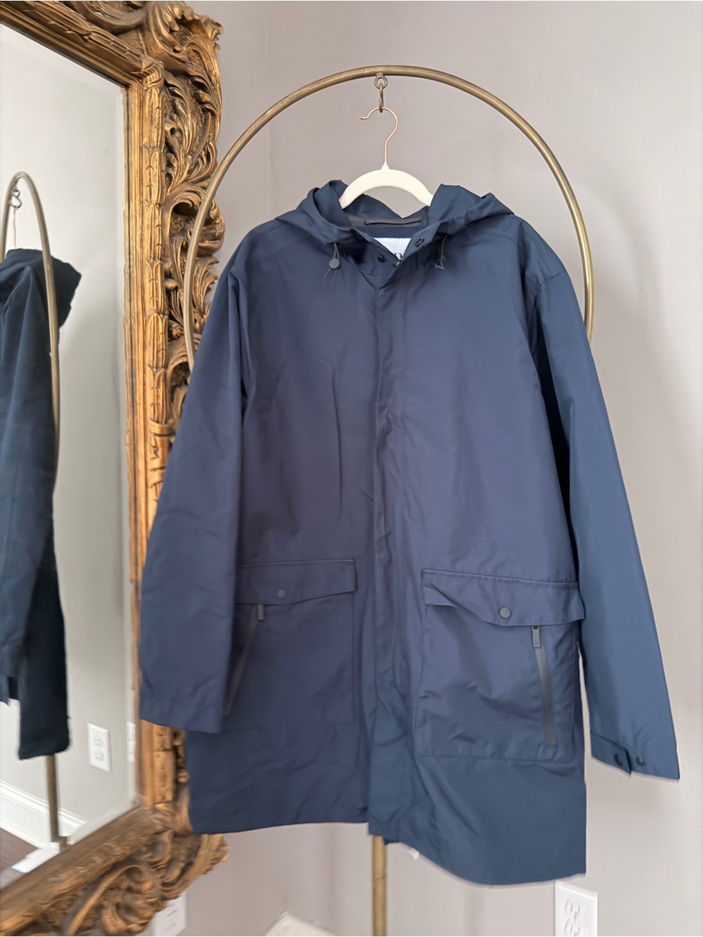 NWT- Zara Men’s Navy Hooded Water-Resistant Coat